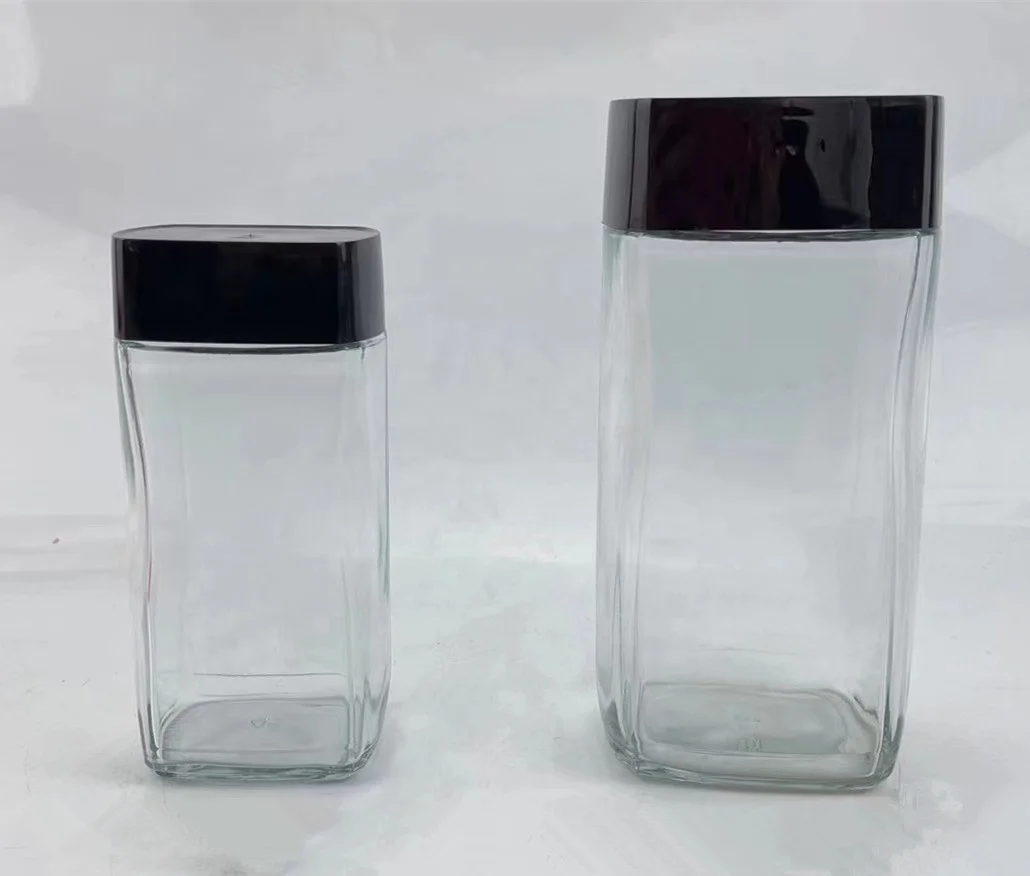 400ml 800ml Glass Bottle for Coffee Powder Square Glass Jar for Instant Coffee with Plastic Cap