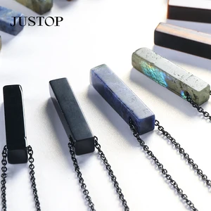 Personalized Customize Stainless Steel Necklace 18k Gold Plated Long Natural Stone Pendant Necklace for Men