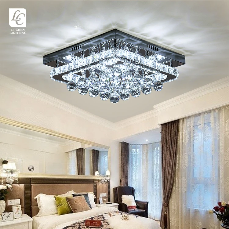 C0061 Luxury Style Residential Bedroom Decoration Flush Mounted Crystal Led Ceiling Light  