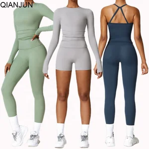 Wholesale Women Sportswear Set 5 Pieces Yoga Set High Waist Women Yoga Shorts Pants Leggings Yoga Activewear Set
