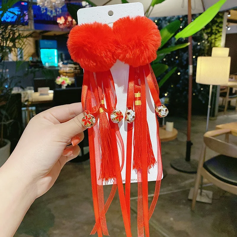 Sweet Style Pompom Ball Hair Clip with Tassel Kids Hair Accessories