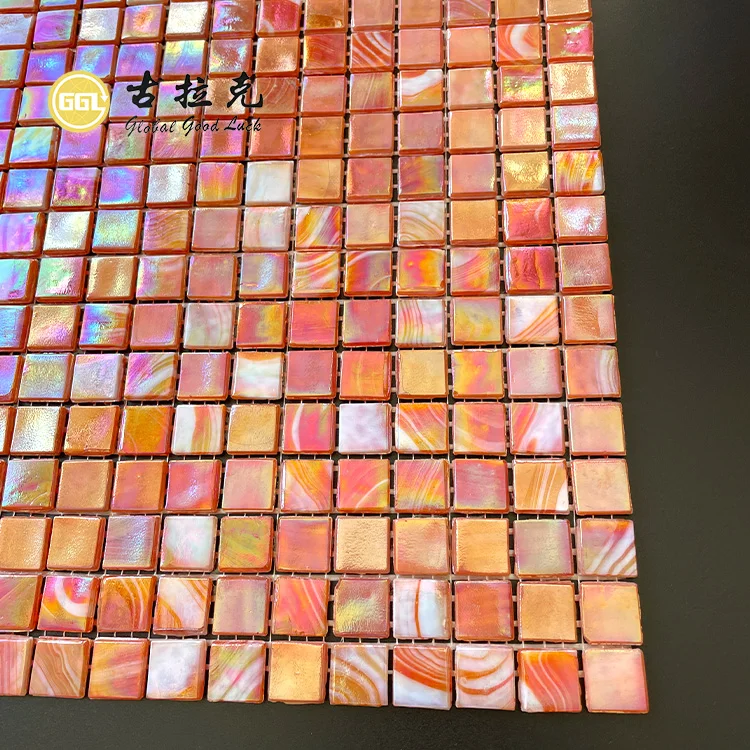 Wall Glitter Square Mosaic Tile Red Color Glass Tile Swimming Pool Tile details