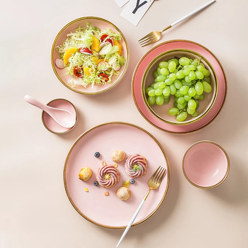 Pink Marble Dinner Plate Set Ceramic Kitchen Plate Tableware Set Food  Dishes Rice Salad Noodles Bowl Soup Kitchen Cook Tool 1pc