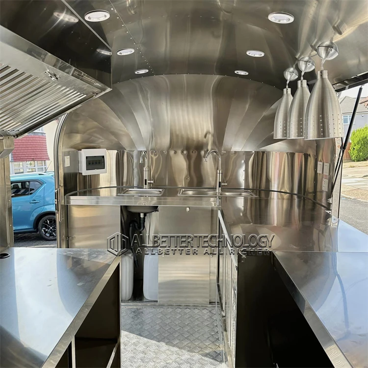 Retro Concession Vehicle Catering Van Mobile Stainless Steel Food Truck Hot Dog Cart BBQ Trailer Mobile Food Carts for Sale