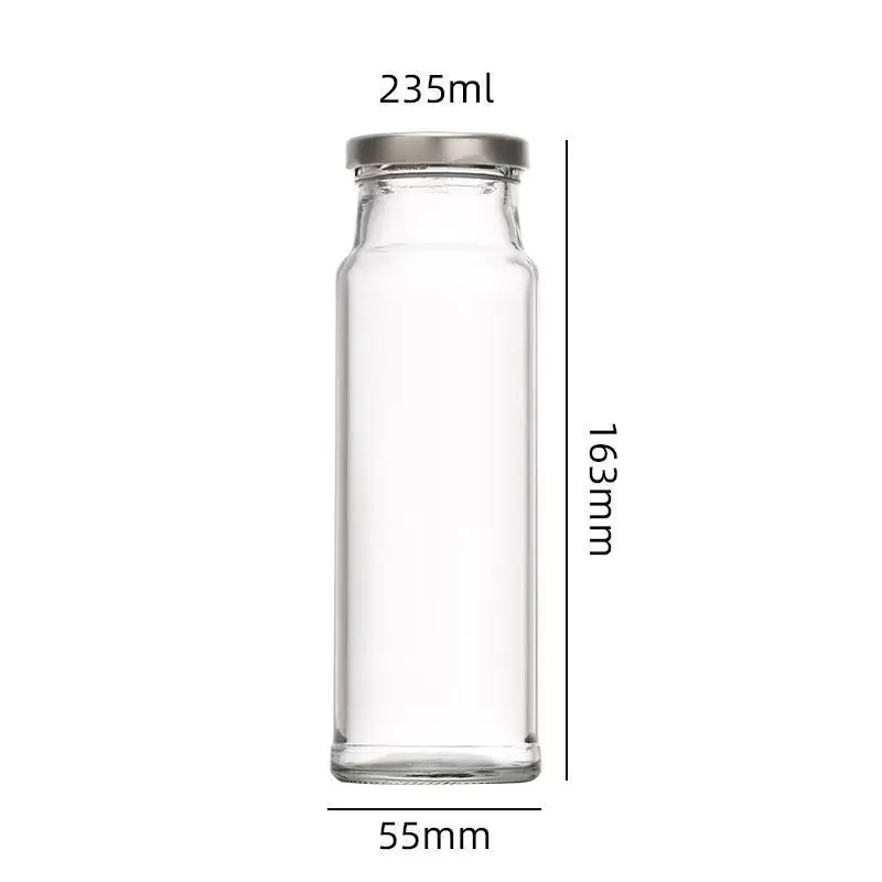 Vintage Clear Glass Jar Bottles Reusable 235ml 350ml 500ml with Round Shape Metal Lid Bulk Sale for Yogurt & Juicer Packaging