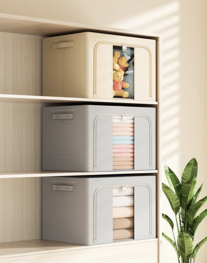 Steel Frame Storage Box Foldable Closet System Organizer Transparent Window Storage Clothes Bins Fabric Toy Storage Box