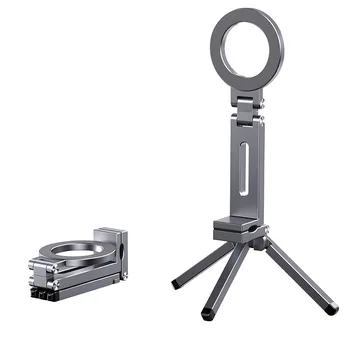 2025 New Arrival Aluminum Alloy Magnetic Bracket Foldable Tripod Phone Holder Rotation Desk Stand Compatible Mobile Phones