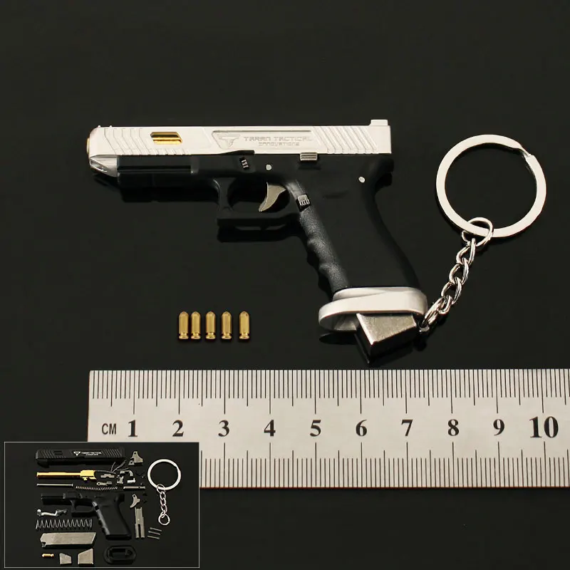 Silver 75mm Shell Ejecting Toy Gun Keychain TTi G34 7Cm Metal Gun Shape Keychain Assembly Eject Bullets