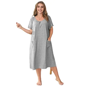 Summer Plus Size Women's Pajamas, Cotton Short Sleeved Loose Round Neck Pockets, Home Clothing, Long Skirts, Pajamas, Women's