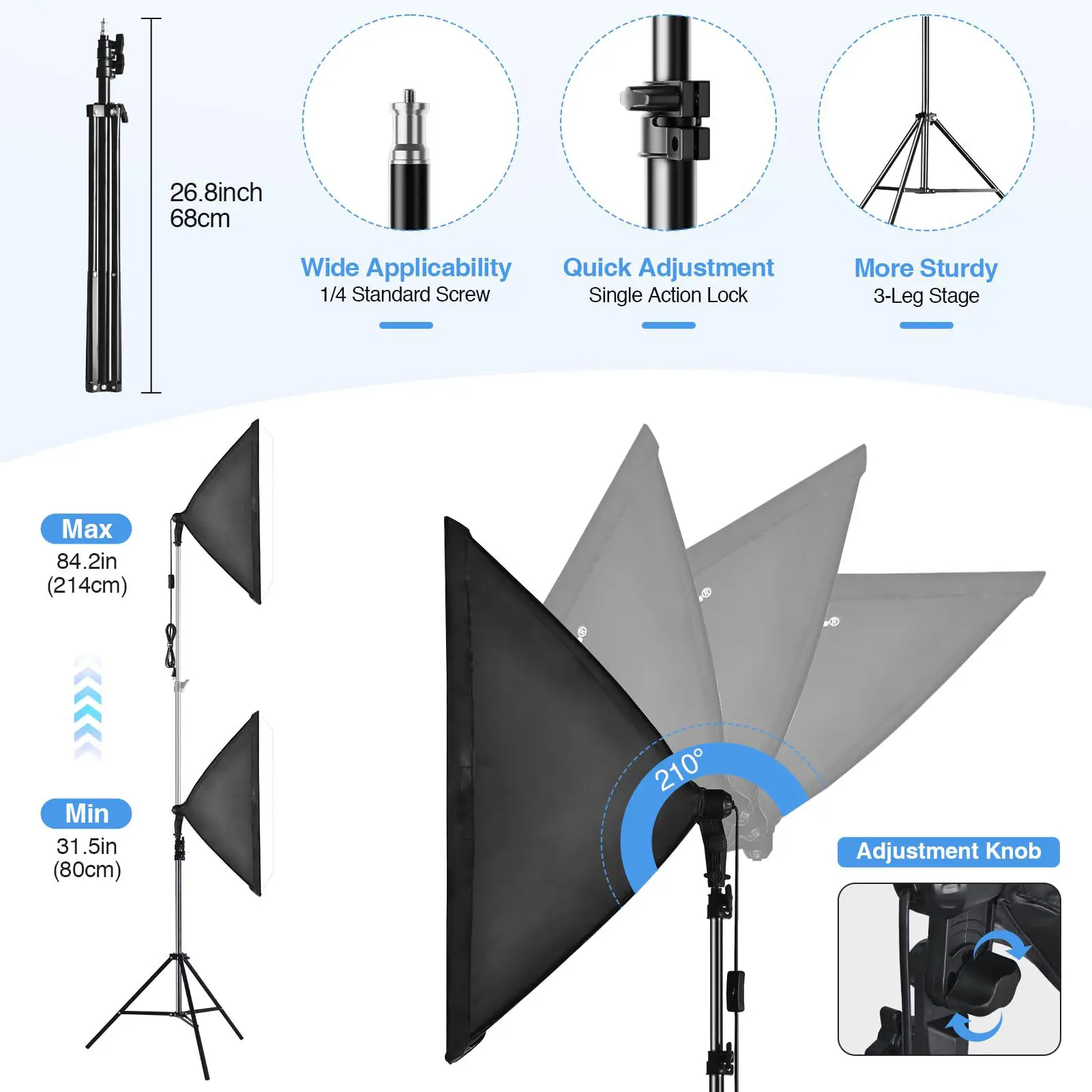 FOSITAN Softbox Professionale 50x70cm – Kit Luce Continua 1600W 5500K Con 4 Lampade CFL, Treppiedi E Borsa Per Studio E Video