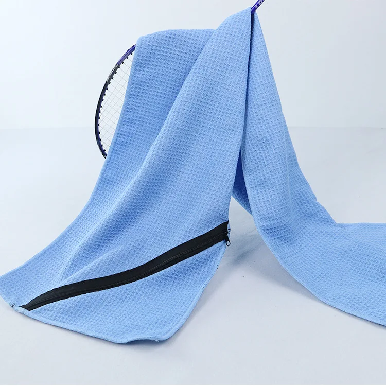 Wholesale Gym Sports Towel Customized Logo Microfiber Waffle Pattern with Zipper Travel Beach Printed Roll supplier