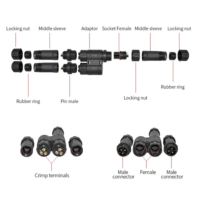 YXY 3pin waterproof connectors M20 Male and Female 2pin 3pin Plastic T Connector Waterproof Power Cable Joint 3 Way T Connector