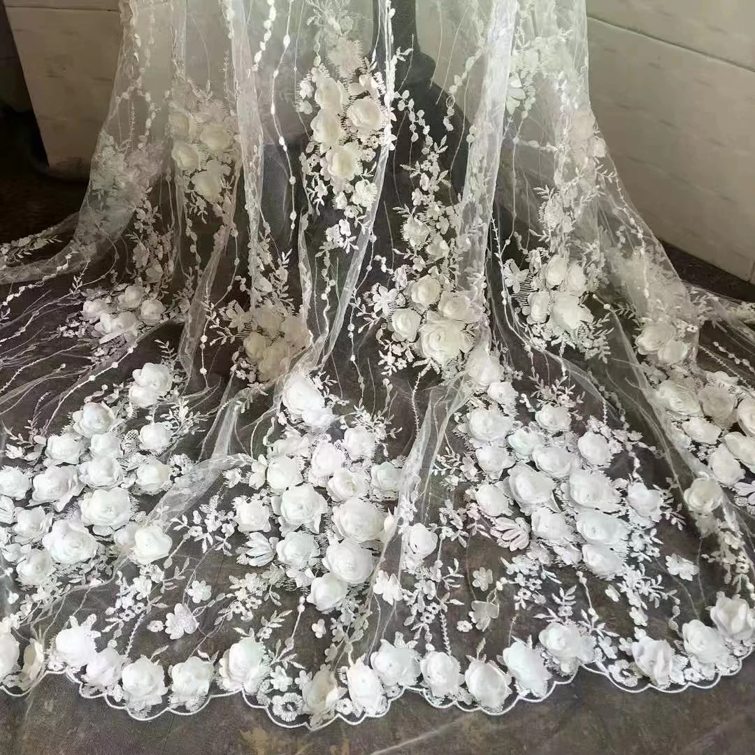 Luxury Flowers Ball Gown Wedding Dress 3d Flowers Lace Applique Pearls