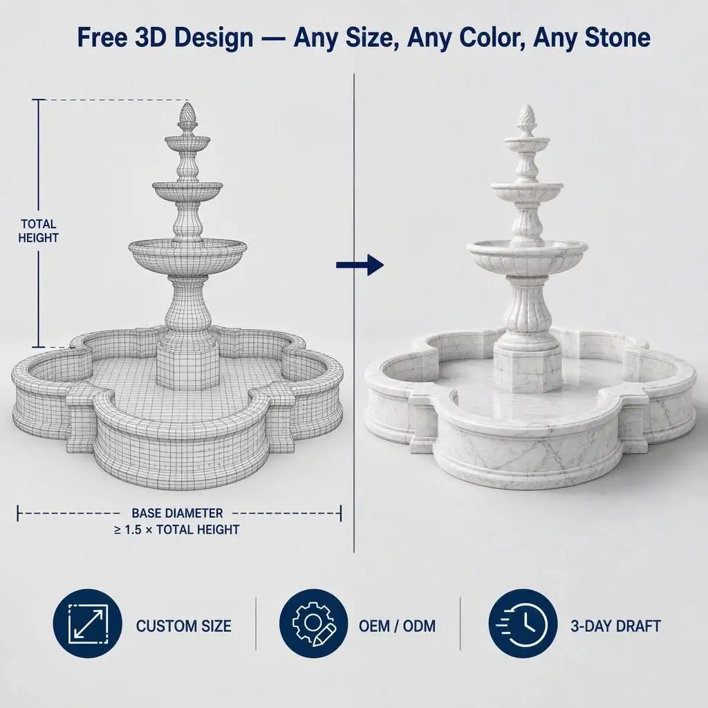YOUFINE Hand Carved Natural Beige Limestone Marble Tiered Fountain with  Plant Urns for Outdoor Garden Villa Landscape Decor