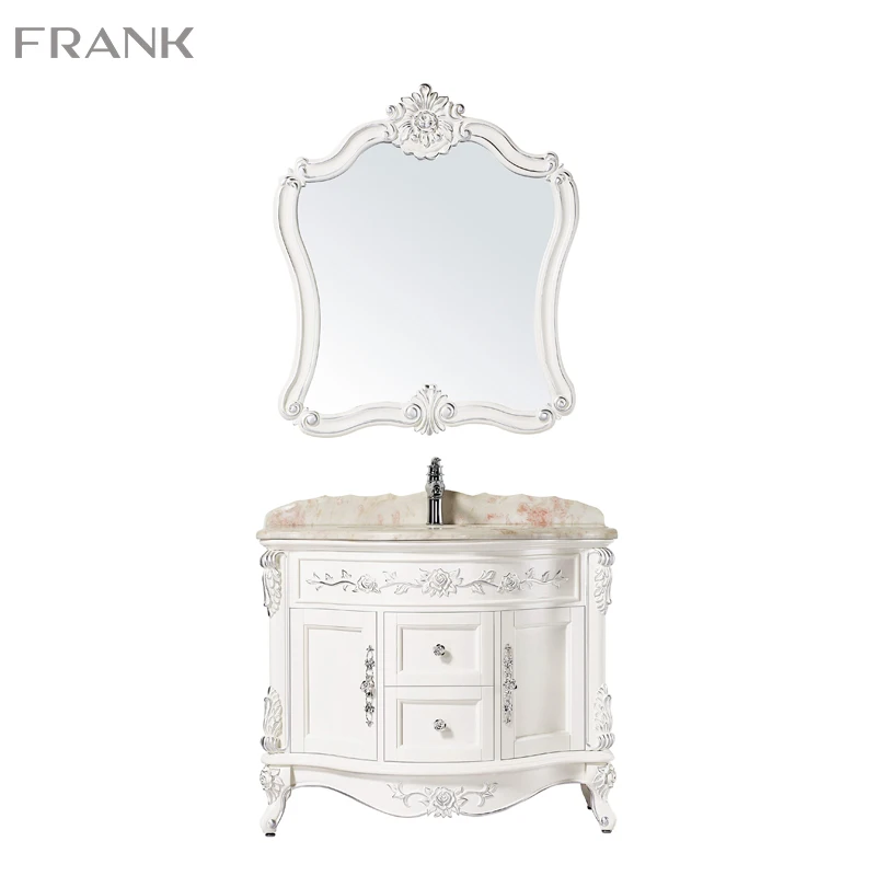 Классический стиль цельнодеревянный античный белый отдельно стоящий одиночный раковины для ванной комнаты