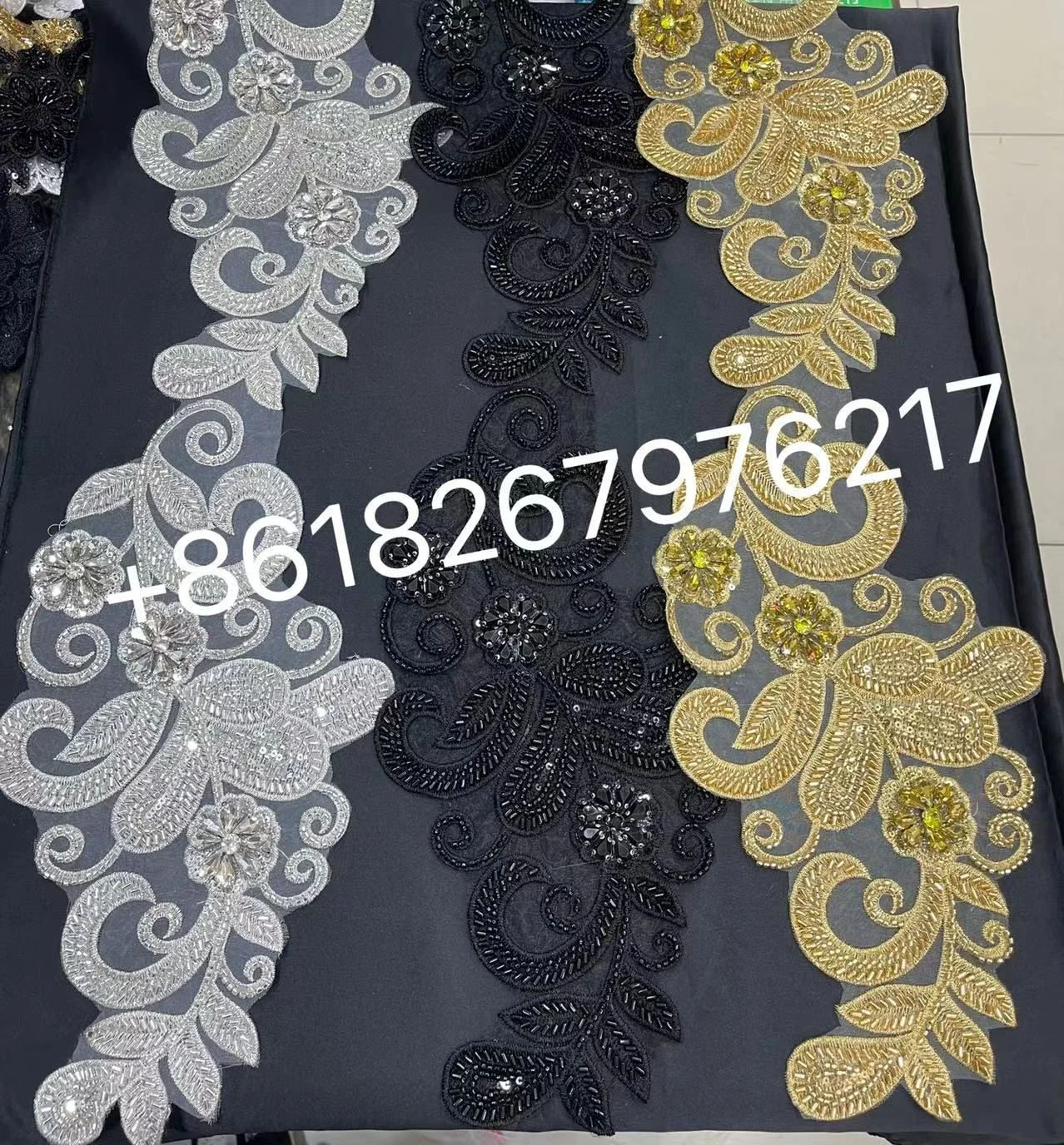 Custom Leave Pattern Sequin Lace Trim Wholesale Rhinestone Lace Trim Beaded  Trimmings for Dresses
