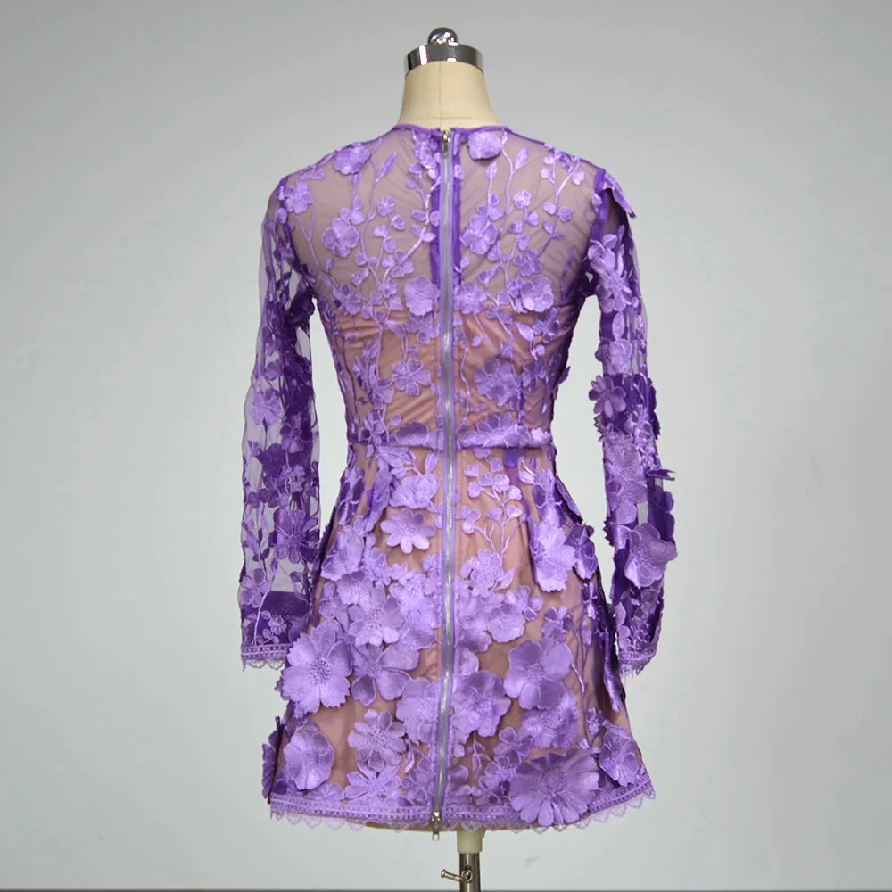 LS2539 Kimshein Long Sleeve Sexy Mesh Embroidery Flowers Dress Luxury  Elegant Women Fashion Party Dresses