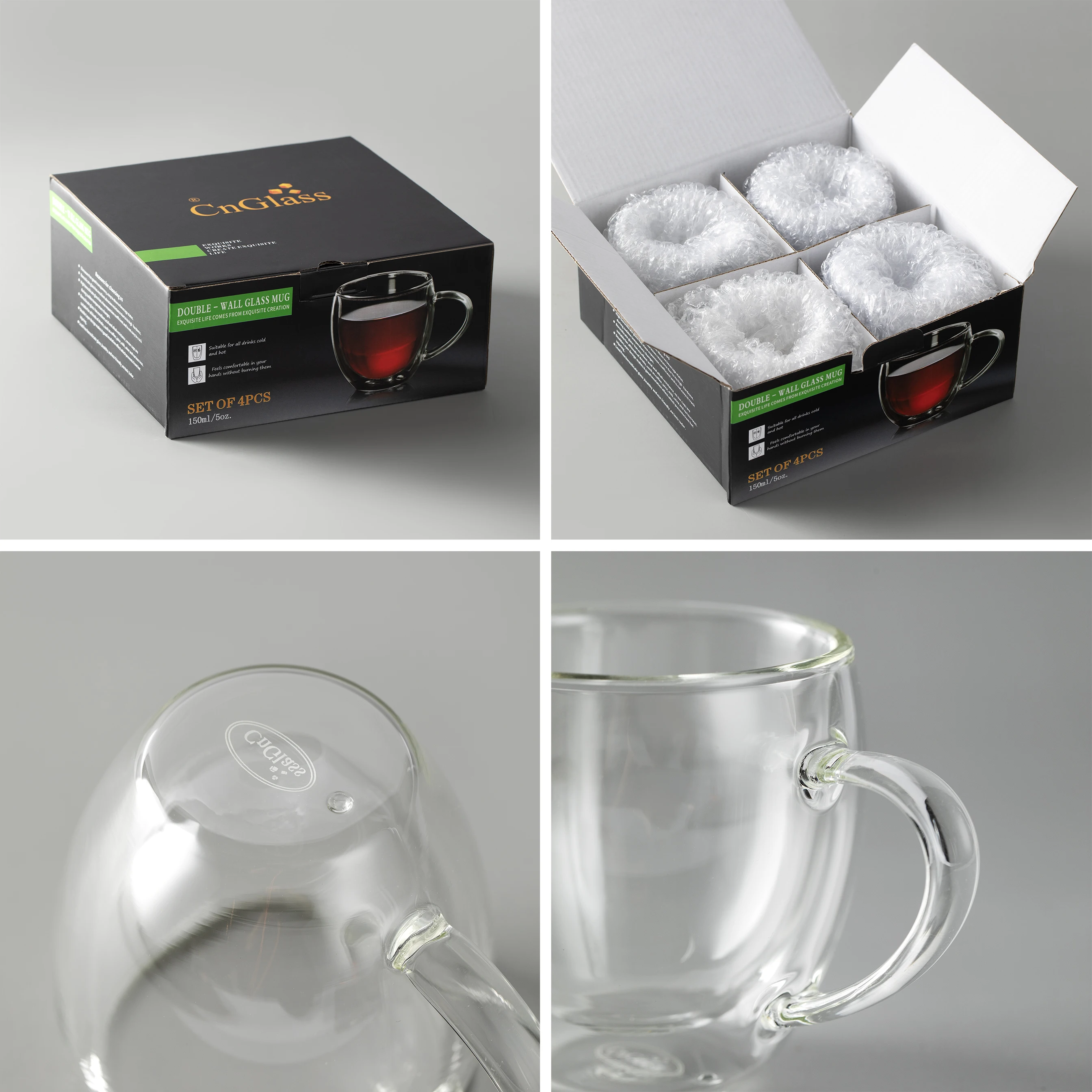 Wholesale Glass Tea Cup Set Customised Logo Clear Double Wall Glass