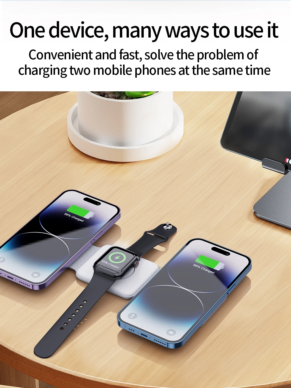 15W 3-in-1 Wireless Charger Holder Convenient Charging for Multiple Devices Including Watches IPhones Headphones Made PC