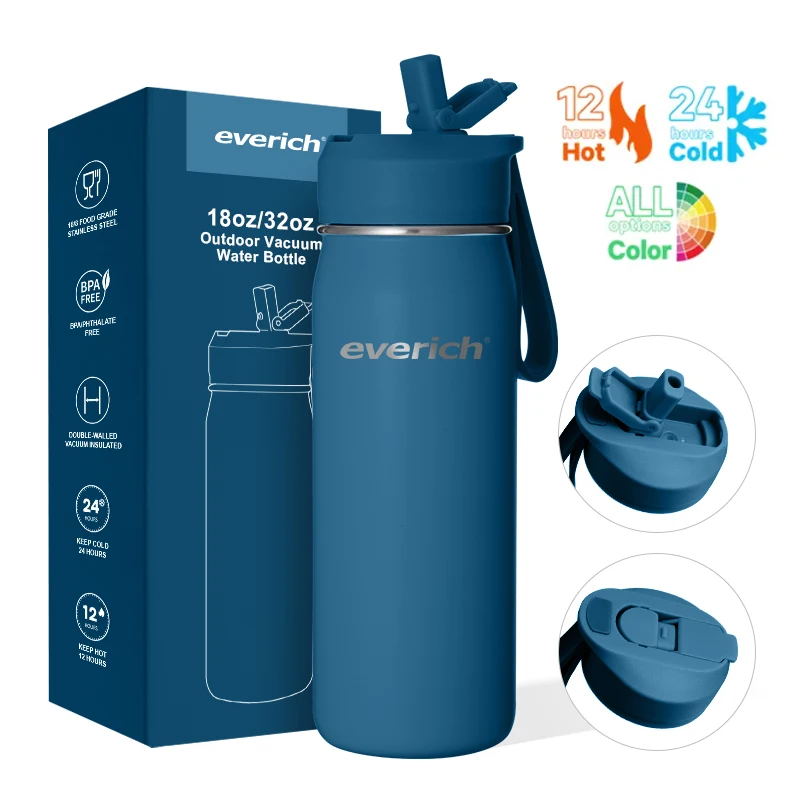 24oz BPA Free Stainless Steel water bottle Coffee Mug with Straw Leakproof  Safe Travel Tumbler Reusable Insulated Coffee Cup