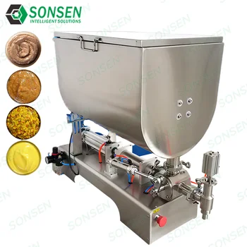 Horizontal Pneumatic Paste Filling Machine - Semi-Automatic for Seasoning, Ketchup, Butter Sauce Mixing & Packaging