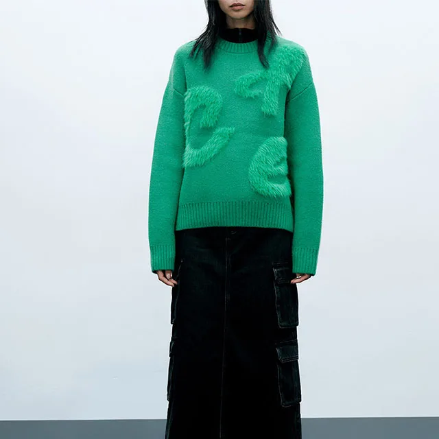 2023 Designer 100% Cashmere Long Sleeve Knitted Sweater for Women Solid Color Casual Style with Front Logo for Winter