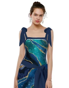 2026 Women's Custom Vintage Swimsuit Bikini Set, Beach Print One-piece Swimsuit with Sarong Beach Cover-up