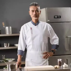 Customized High Quality Korean Restaurant Catering Long Sleeve Chef Jacket Pizza Dining Hall Kitchen Chef Uniform