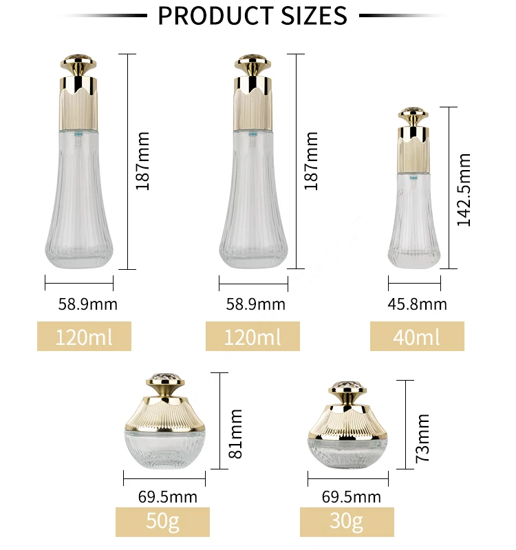 Hot selling 120ml 40ml 50g 30g cosmetics packaging set luxury empty skincare glass frosted  bottles and jar factory