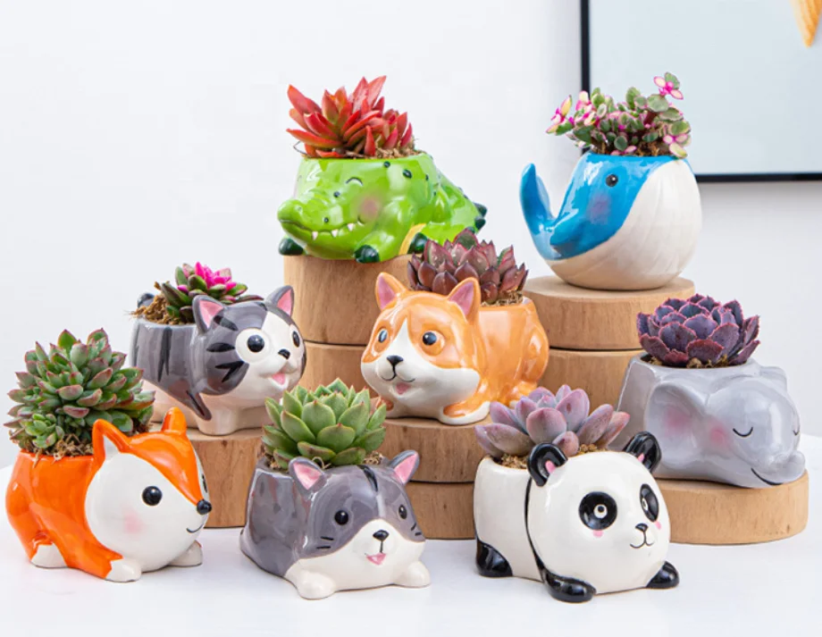 New Arrivals Animal Planters Cute Cartoon Ceramic Animal Flower Pot