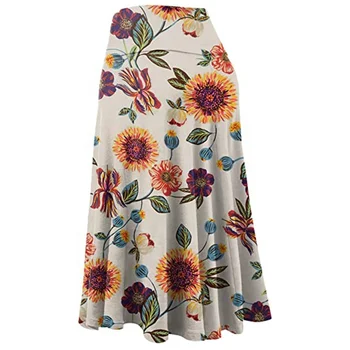 Wholesale manufacturer women floral lightweight empire flare midi pull closure long skirt