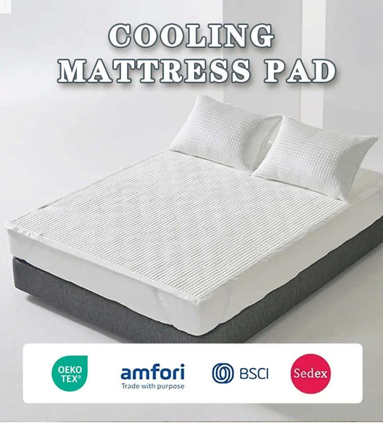 Cooling Breathable Jacquard Knitted Summer Bed Mat Fitted Sheet with Pillowcase Cooling jacquard knitted summer bed mat fitted sheet lifestyle scene