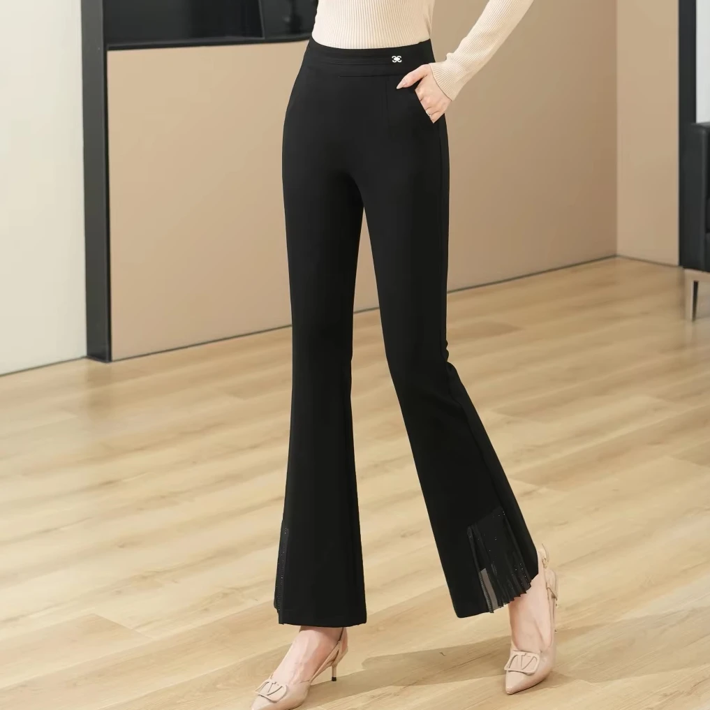 New Ladies Formal Office Wear Pants Women Work Business Casual Flare Leggings Pants with Pockets
