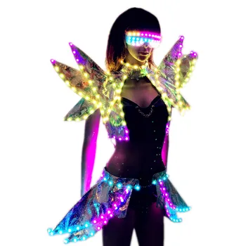 LED Clothing Lady Clothes Fashion Glowing Women Bra Shorts Alice shoulder Armor Suits Ballroom Dance Dress