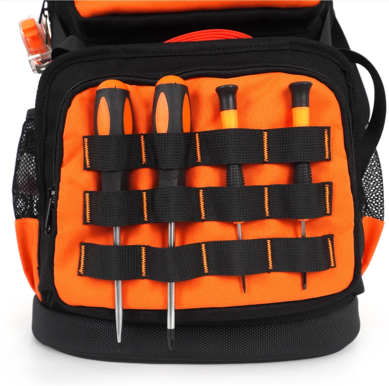 product outils avec fond rigide et sac a outils sac a outils avec sac a outils lourd avec plusieurs poches noir orange tool backpack-7