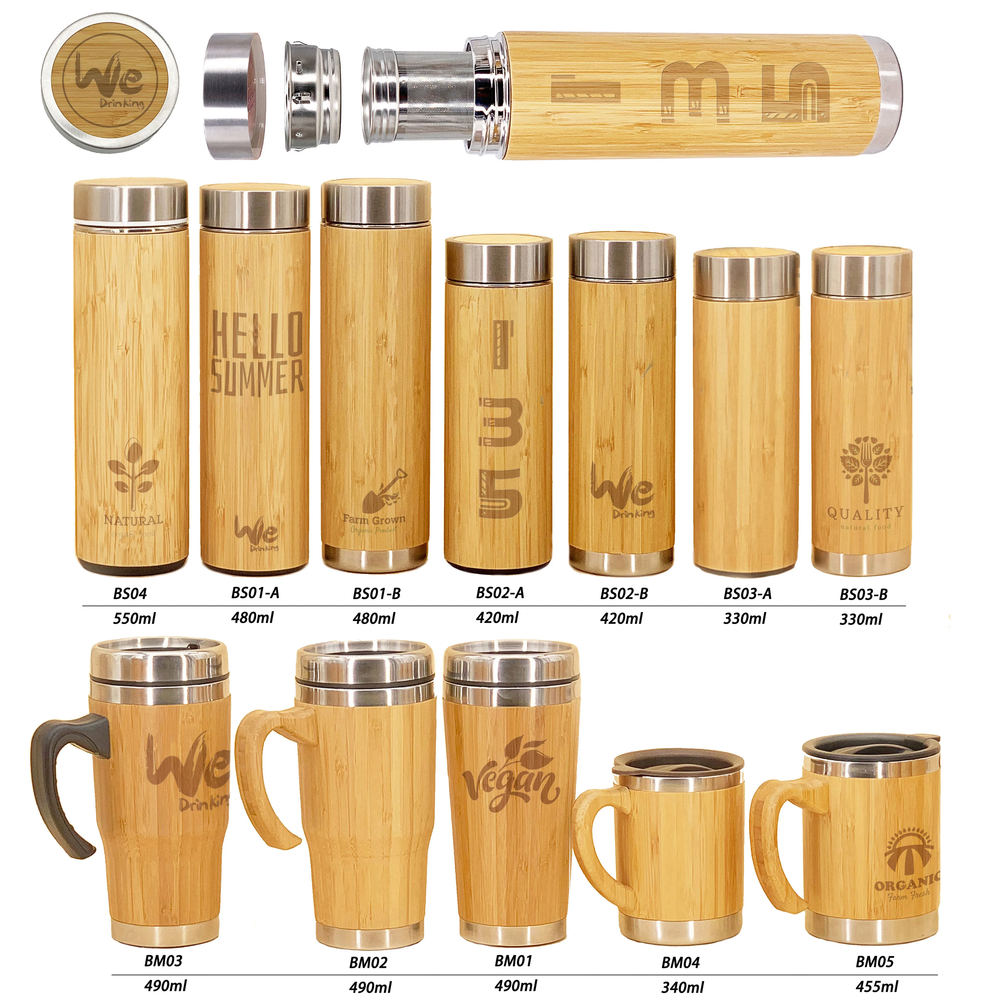 Glass 2Go Thermo Bottle with Strainer Filter and  Bamboo Cover for Outdoor Travel Office Hot and Cold Drink