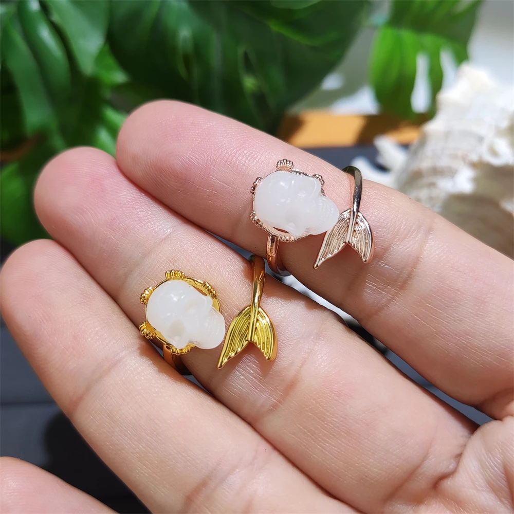 Factory Direct Sale Rose Gold Plated Ring with Resin Skull Head Adjustable  Fish-tailed Rings High Quality Jewelry for Women