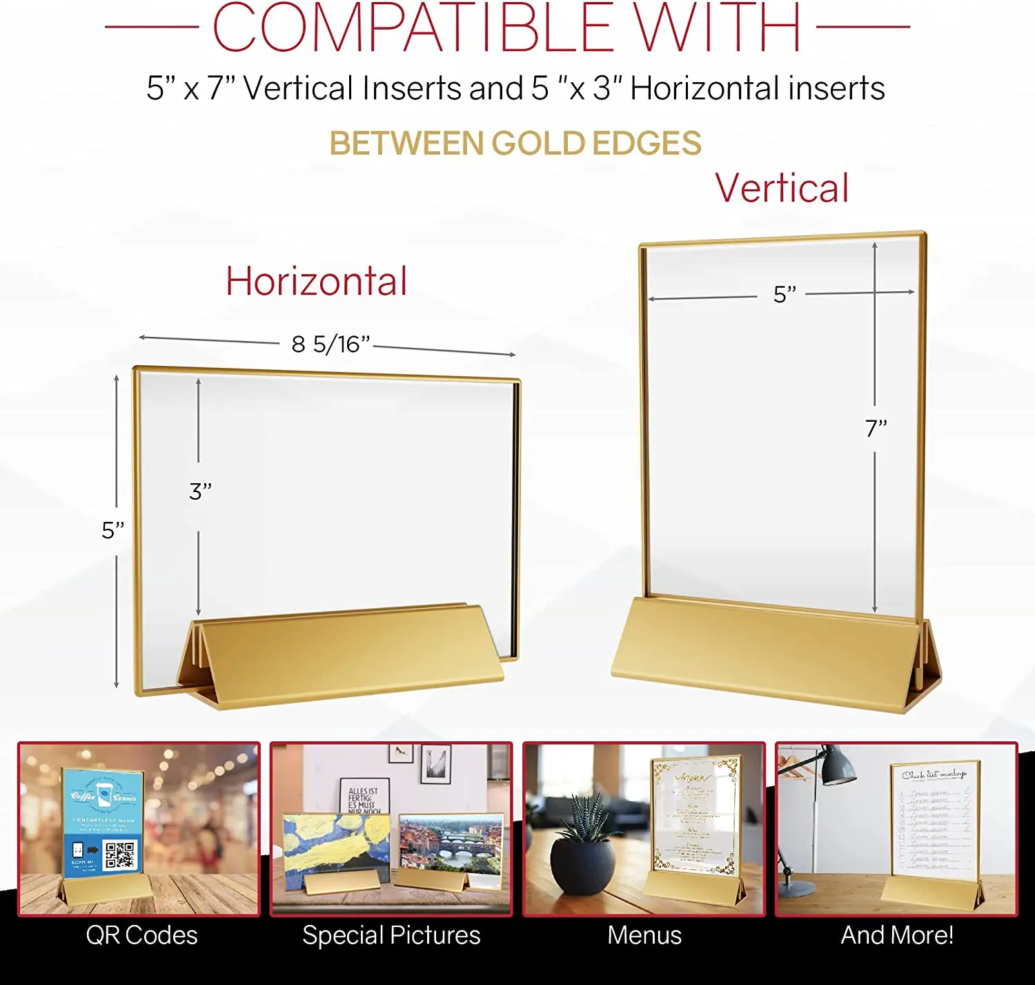 Clear Double-Sided Acrylic Photo Frame with Brass Border UV Printed 1 Color for Wedding Table Numbers and Party Displays