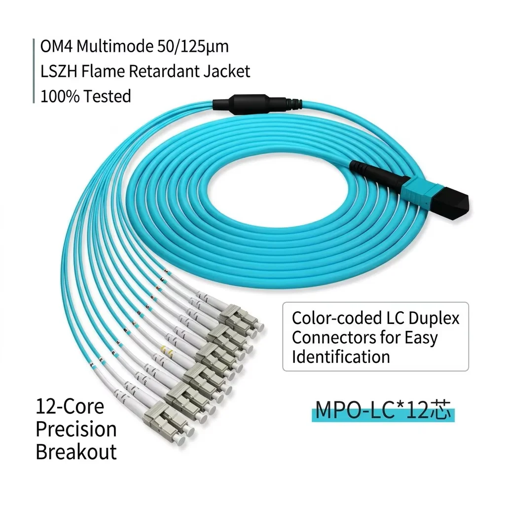 CPR CCA DCA Elite Low Loss MPO to LC Breakout Cable 12 Core OM3 Fiber Optic Harness Patch Cord