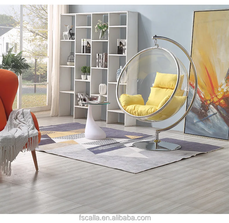 Round Swivel Clear Acrylic Bubble Chair With Stand In Silver Cushion