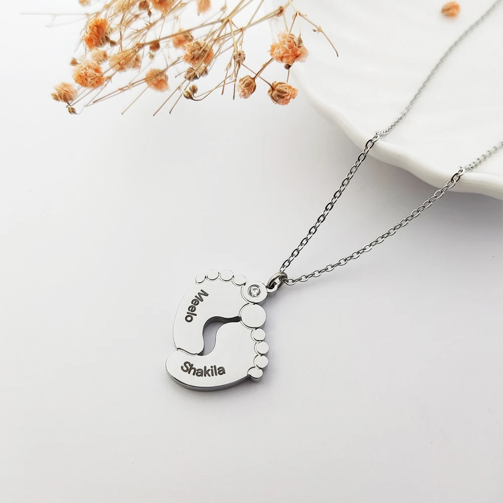 Baby Foot Necklace With Zirconia Stone Custom Name Pendant