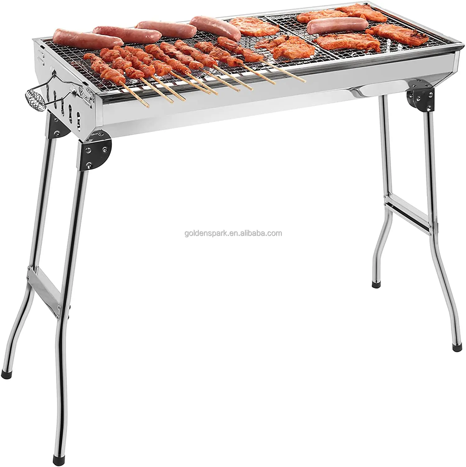 Portable BBQ Grill Stainless Steel Foldable Charcoal Barbecue Grill with Stand Indoor Outdoor 