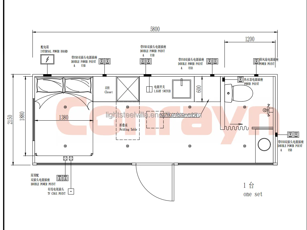 5.8m-Apple cabin 20 Layout