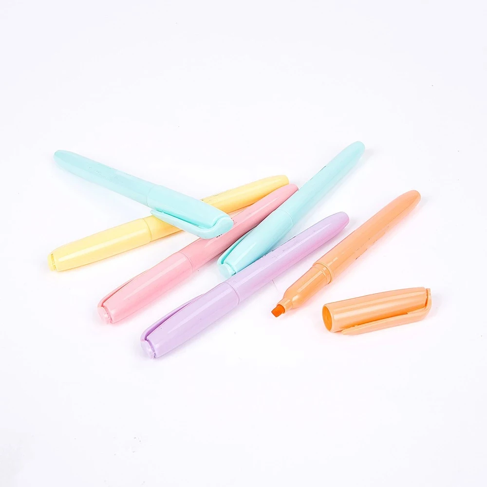 Wholesale 6pcs/set light color and eye protection highlighter marker pen with soft head for DIY making and stationery suppliers