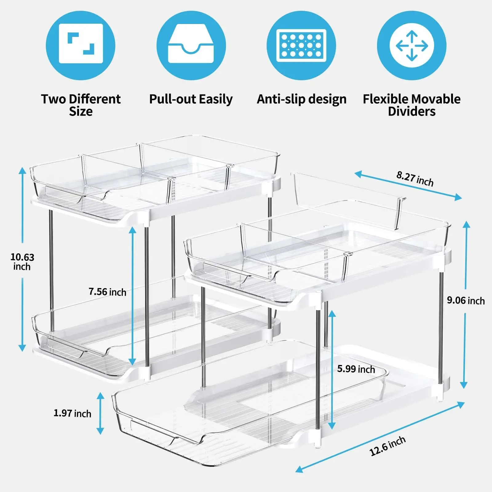 2 Tier Bathroom Storage Organizer with Dividers - HC-KS002-1
