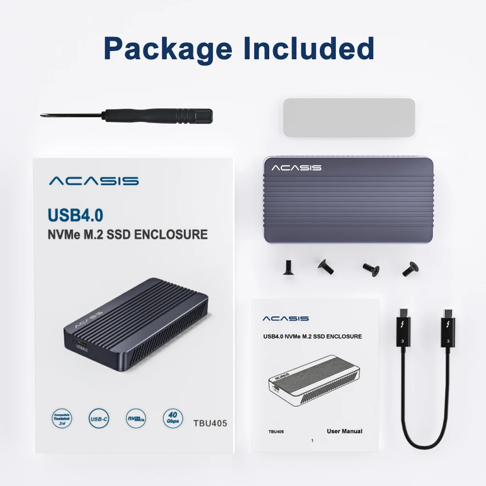 Acasis 40Gbps M.2 Nvme SSD Enclosure Compatible with Thunderbolt 3/4, USB  4.0/3.2/3.1/3.0/2.0, TBU401