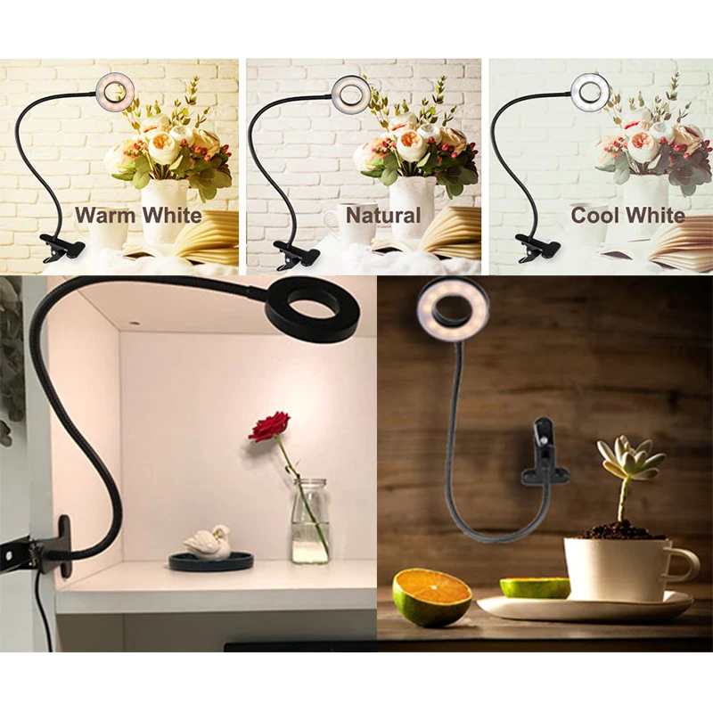 Mini Ring Light Desktop Light Usb Led Lamp Reading Multifunctional Bracket with 3 Color 10 Dimming Level