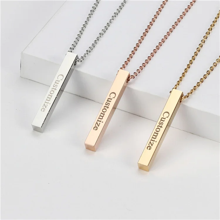Necklace,Gold Bar Charms Engraved 