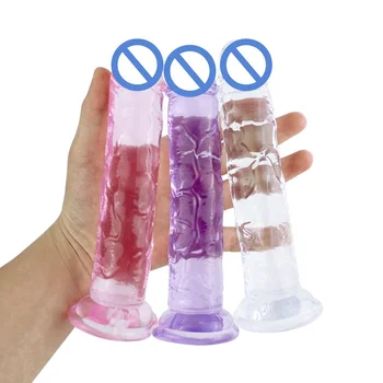 Hot sex toys adult anal dildo female transparent color silicone pink crystal huge big realistic dildos for women