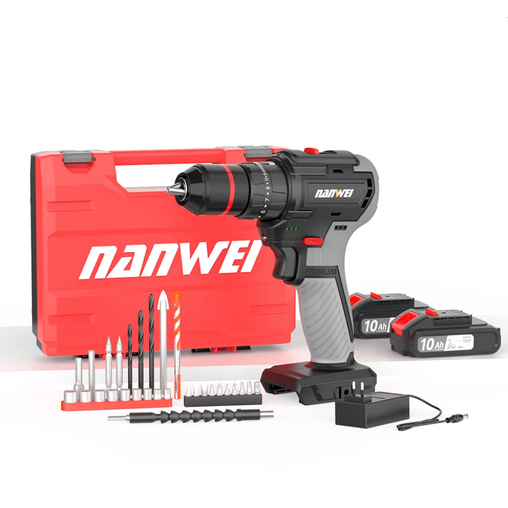 NANWEI充電式コードレスドリル - 16Vブラシレスモーター、多機能DIYツール